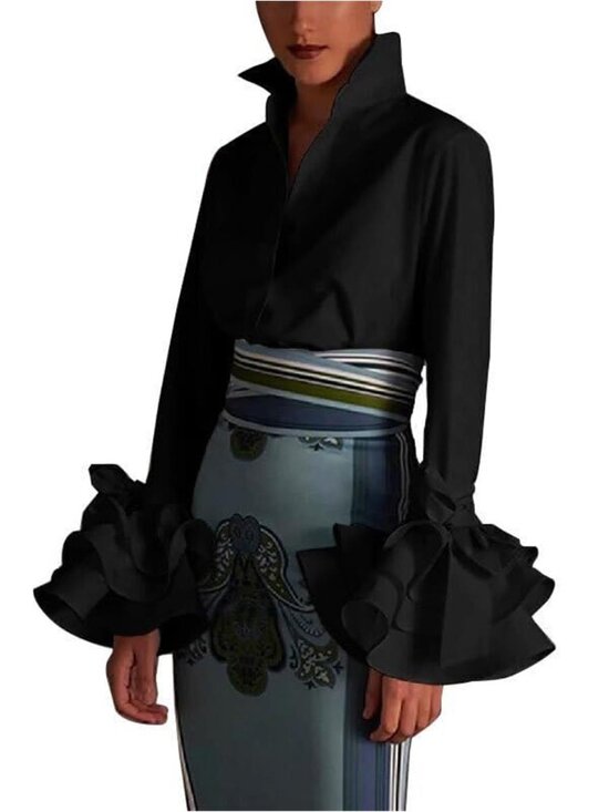 Tops - Women's Button Down Shirt Long Sleeve Dress Shirt Solid Blouse